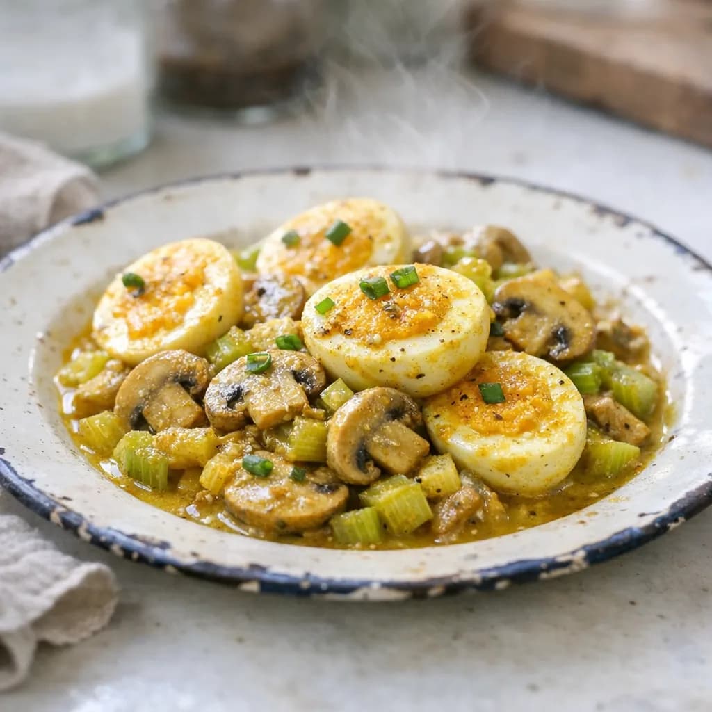 Curried Eggs with Mushrooms and Celery recipe