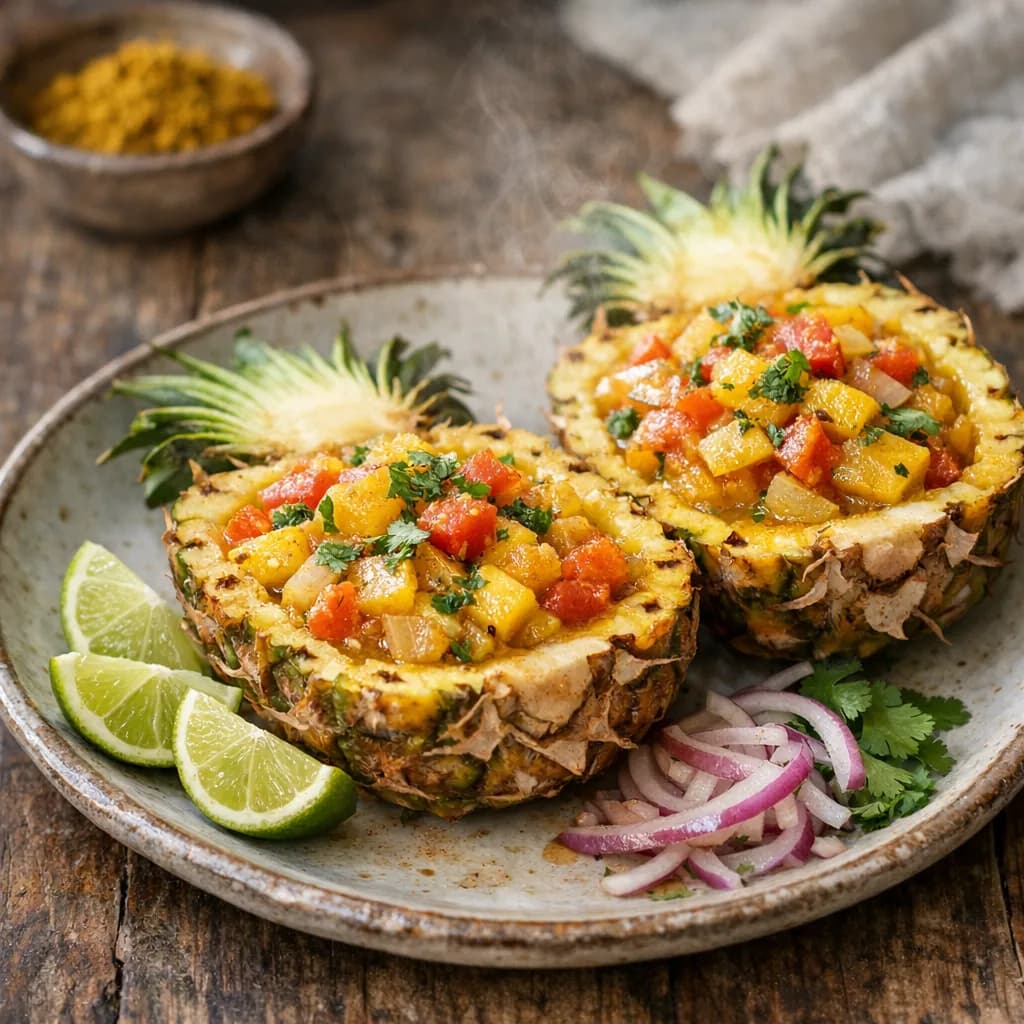 Curried Prawns with Pineapple Bowls recipe