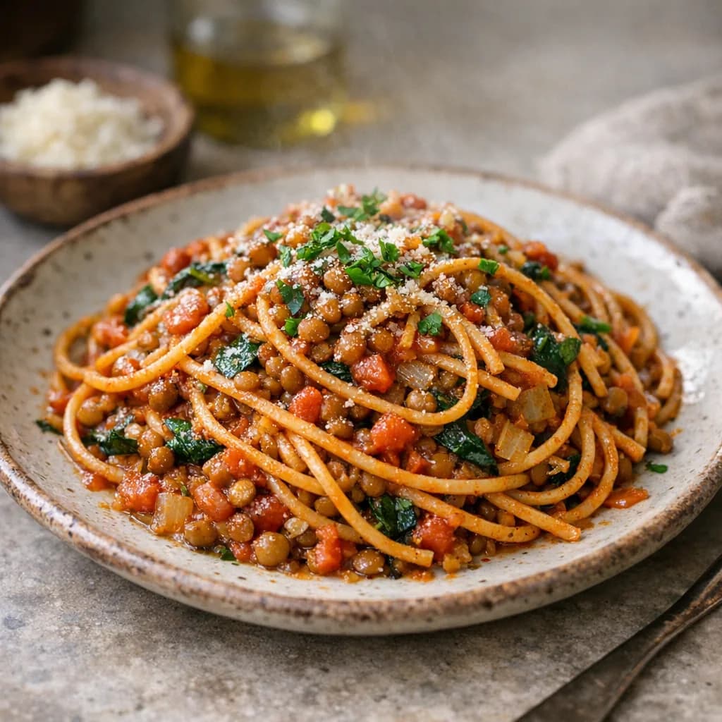 Diabetic-Friendly Lentil Spaghetti Skillet recipe