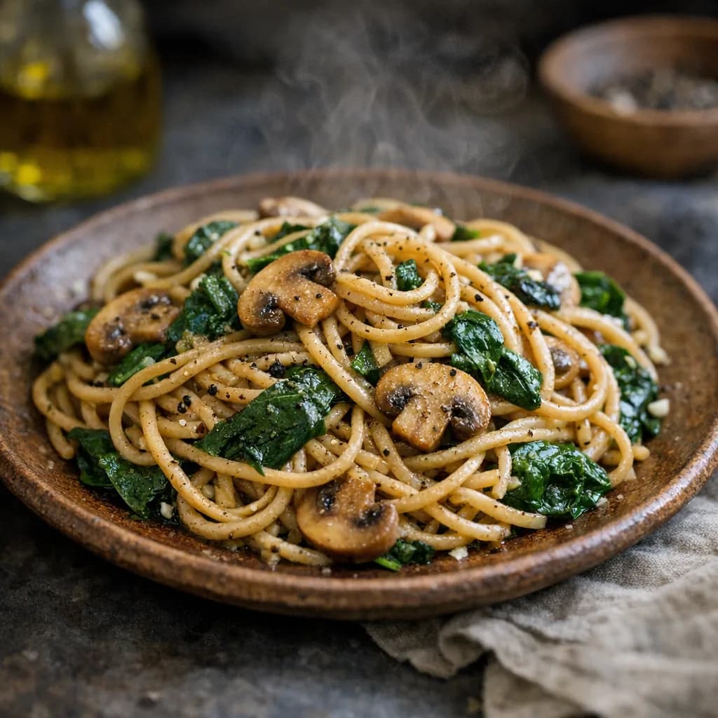 Diabetic-Friendly Spinach and Mushroom Pasta recipe