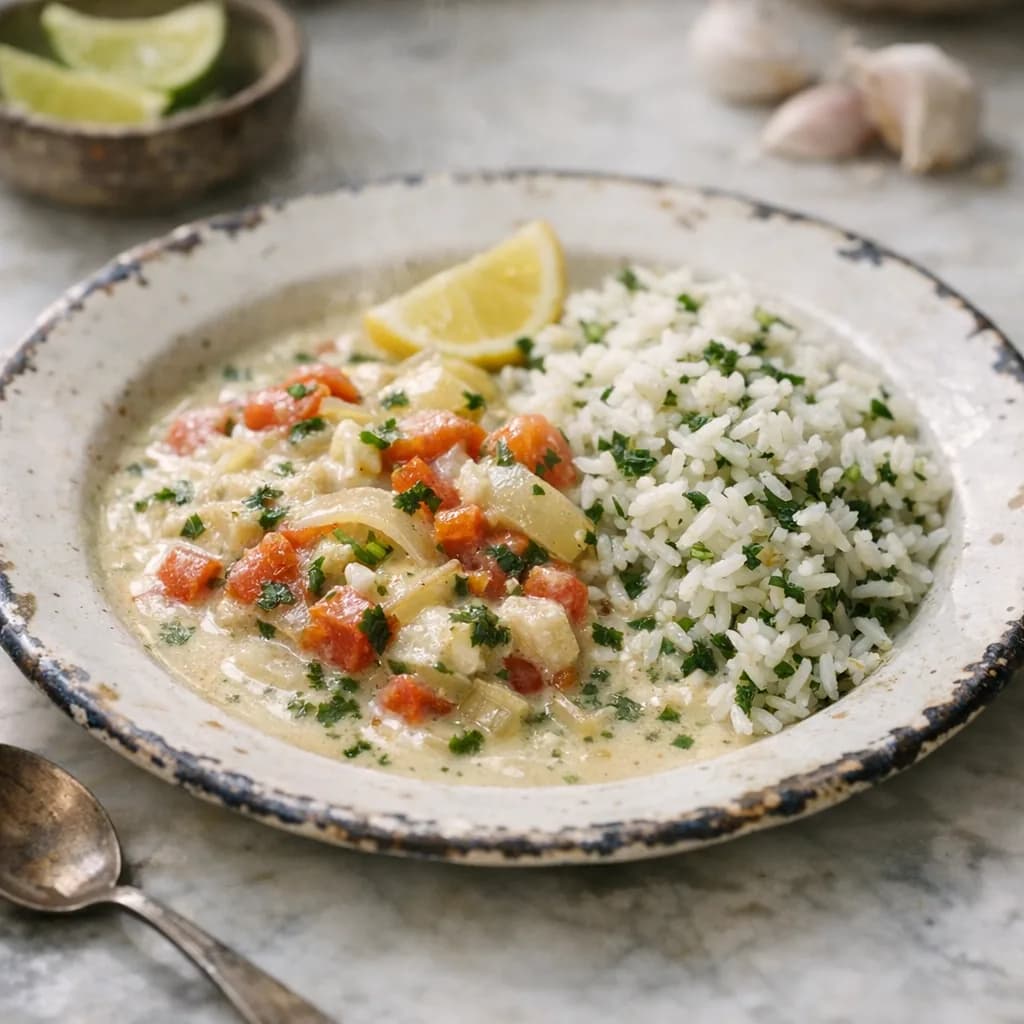 Dogfish in Coconut Milk with Herb Rice recipe