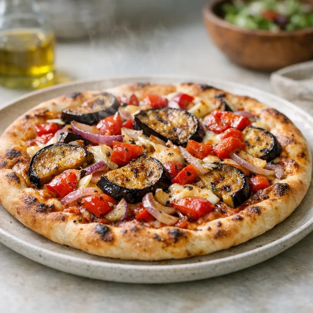 Eggplant and Bell Pepper Dinner Pizza recipe