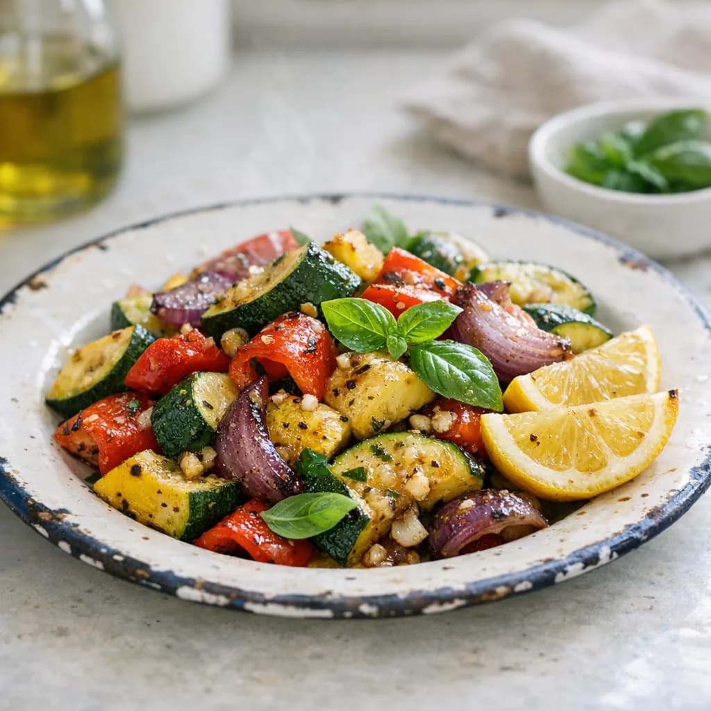 Garlic-Roasted Vegetables with Lemon and Basil recipe