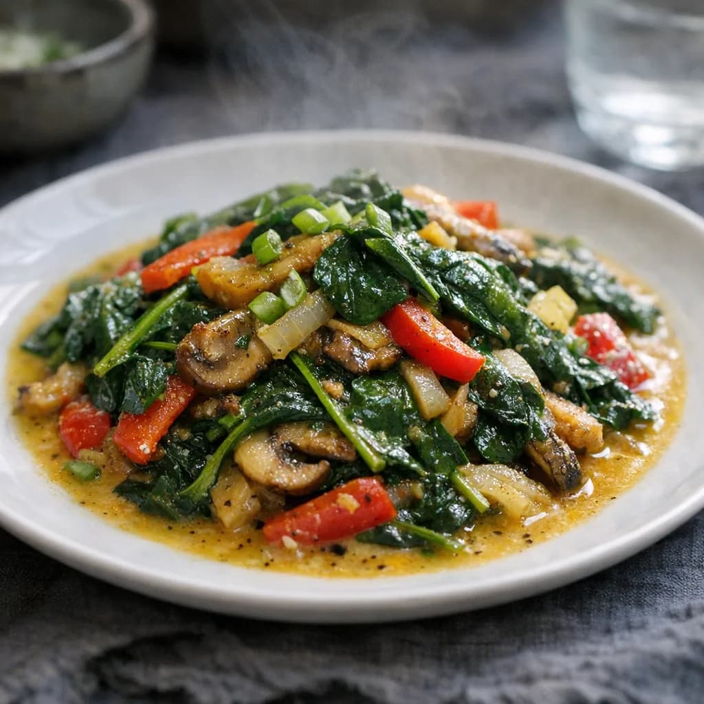 Tempeh Stir-Fry with Spinach and Coconut Curry Sauce recipe