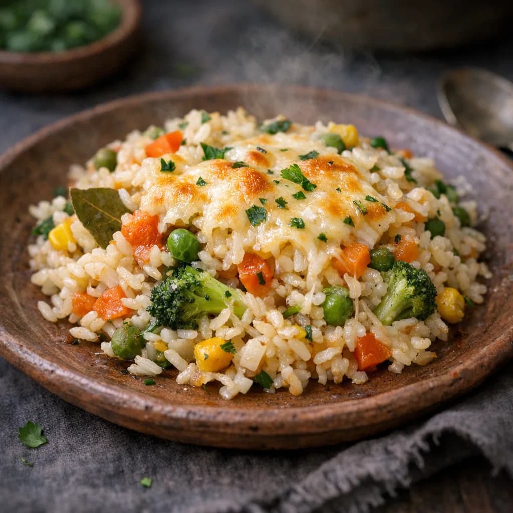 Gluten-Free Cheesy Vegetable Rice Bake recipe