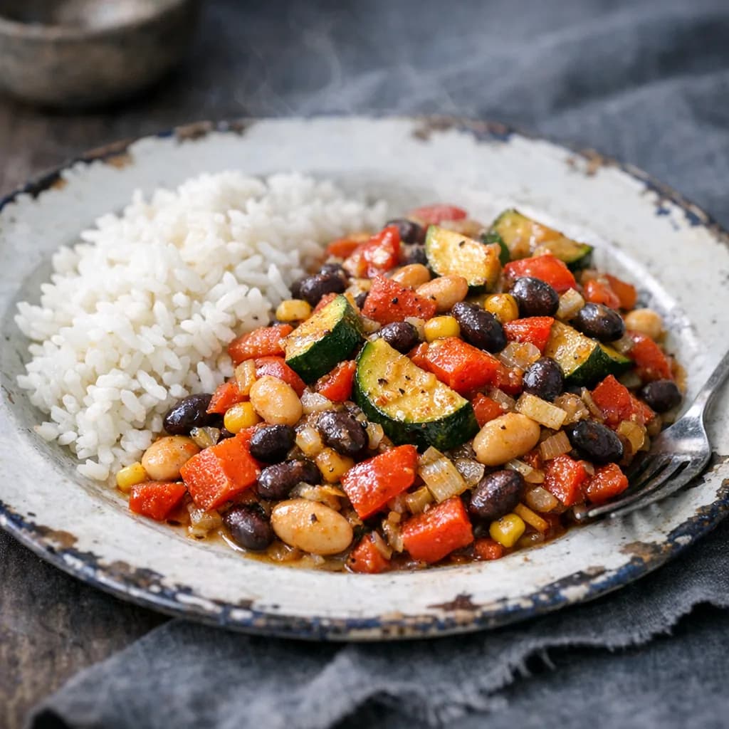 Gluten-Free Vegetable and Bean Stir-Fry with Rice recipe