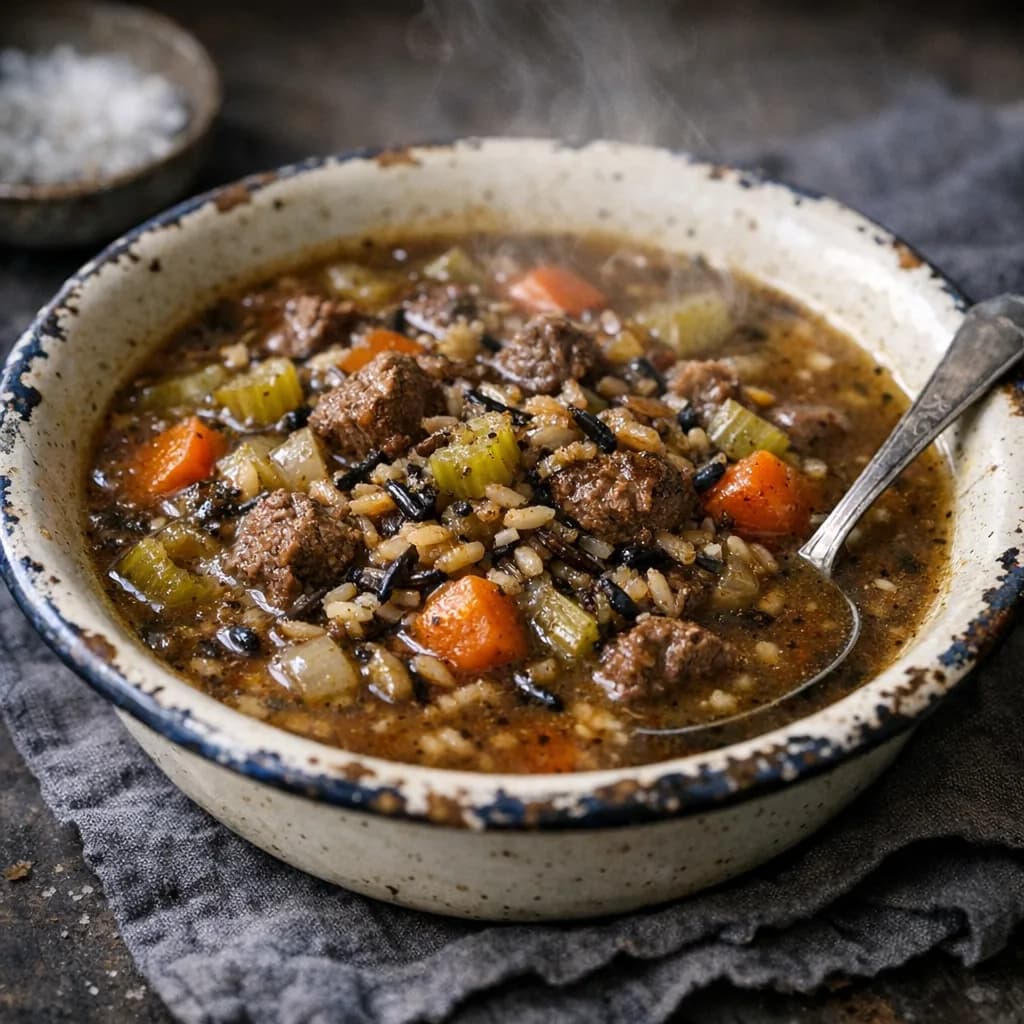 Gluten-Free Wild Rice and Beef Soup recipe