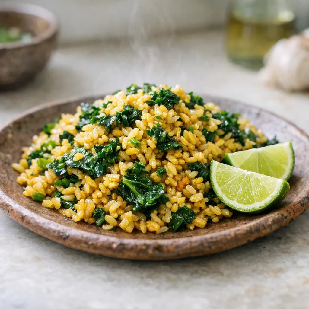 Golden Fried Rice with Kale and Lime recipe