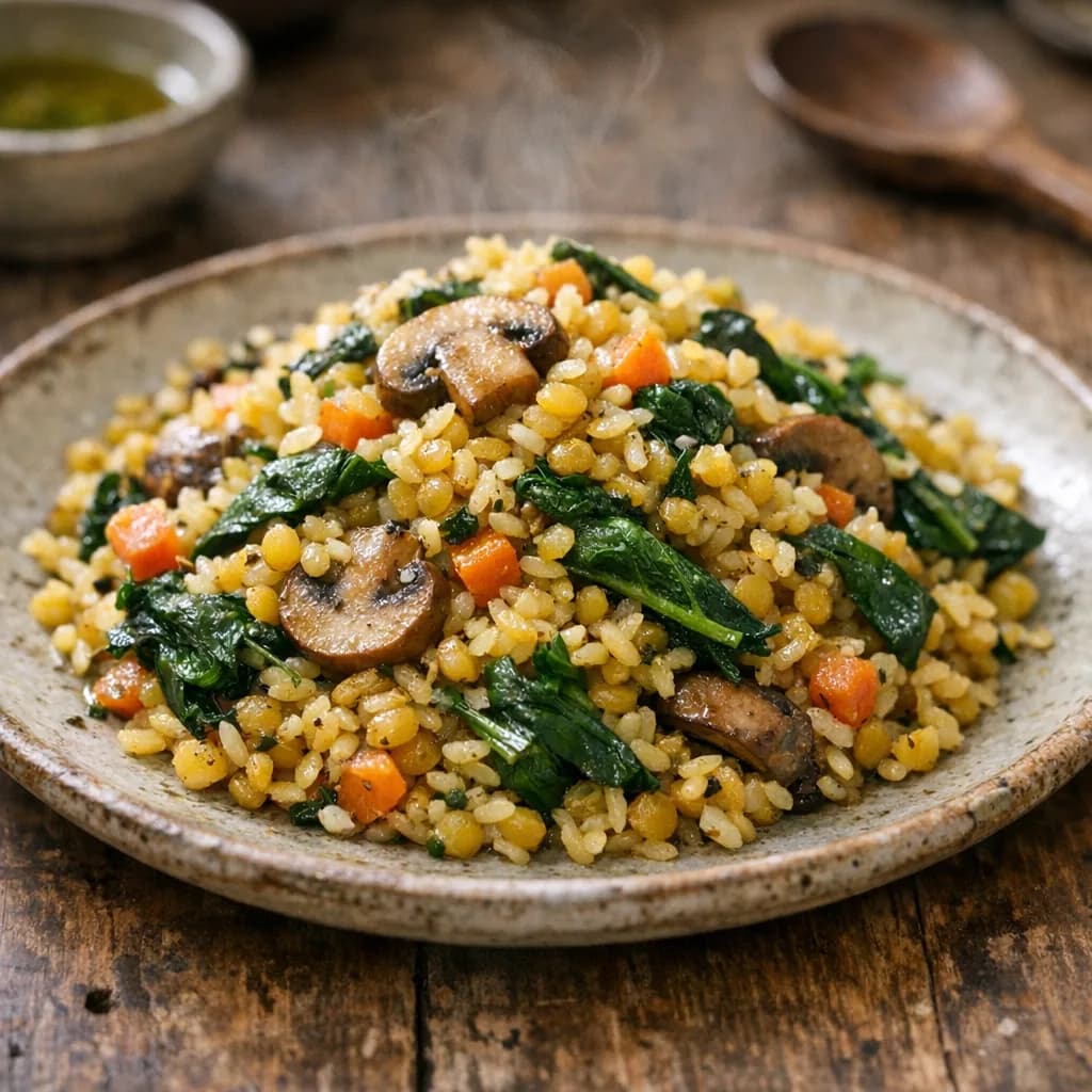 Golden Lentil and Spinach Pilaf recipe