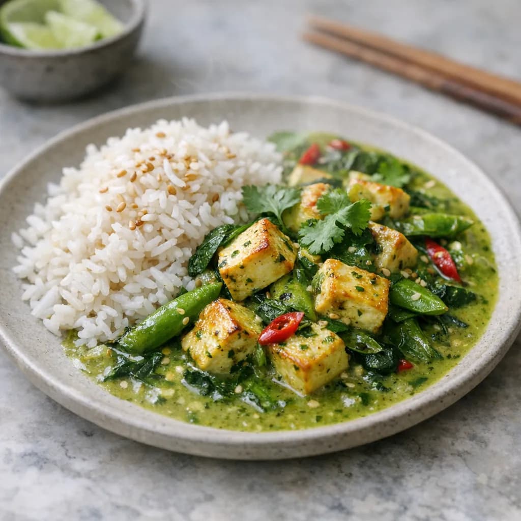 Green Curry Paneer with Coconut Rice recipe