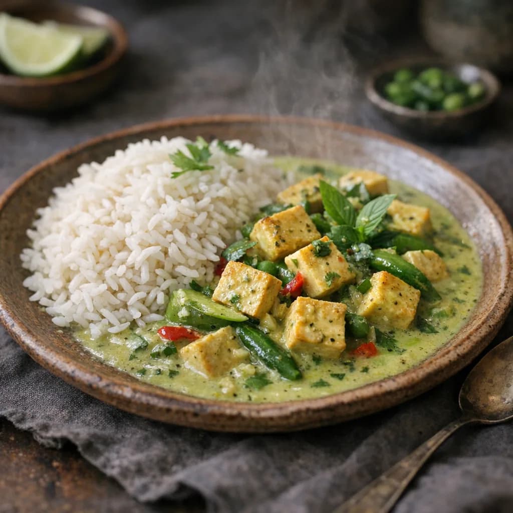 Green Curry Tempeh with Basmati Rice recipe