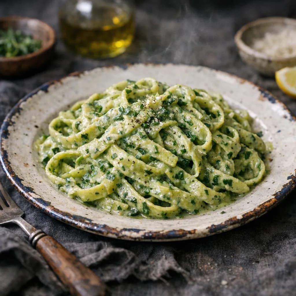 Green Pasta with Creamy Vegan Herb Sauce recipe