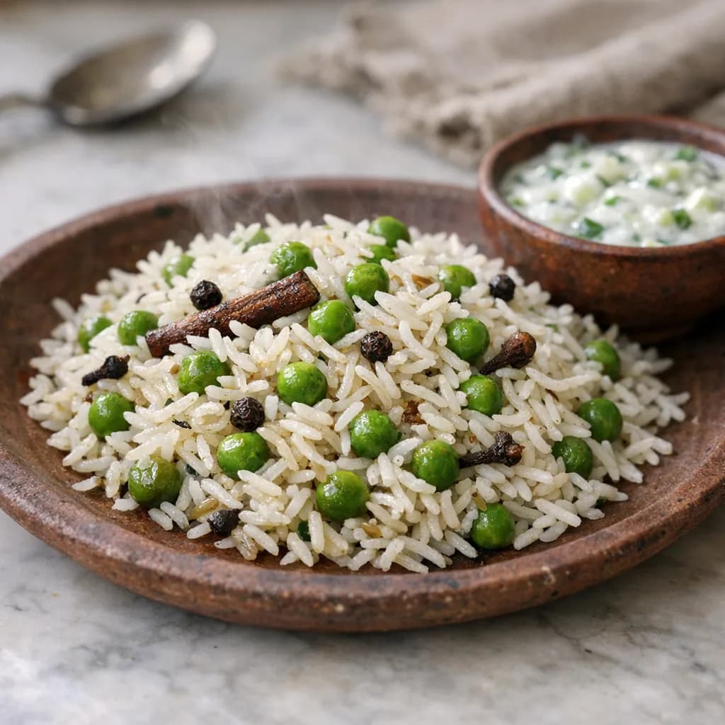 Green Peas Pulao with Cucumber Raita recipe