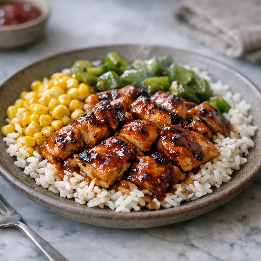 Grilled Barbecue Chicken and Rice Bowl recipe
