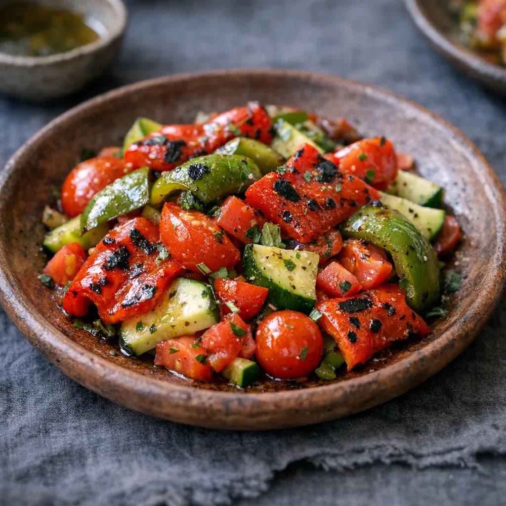 Grilled Bell Pepper and Tomato Salad recipe
