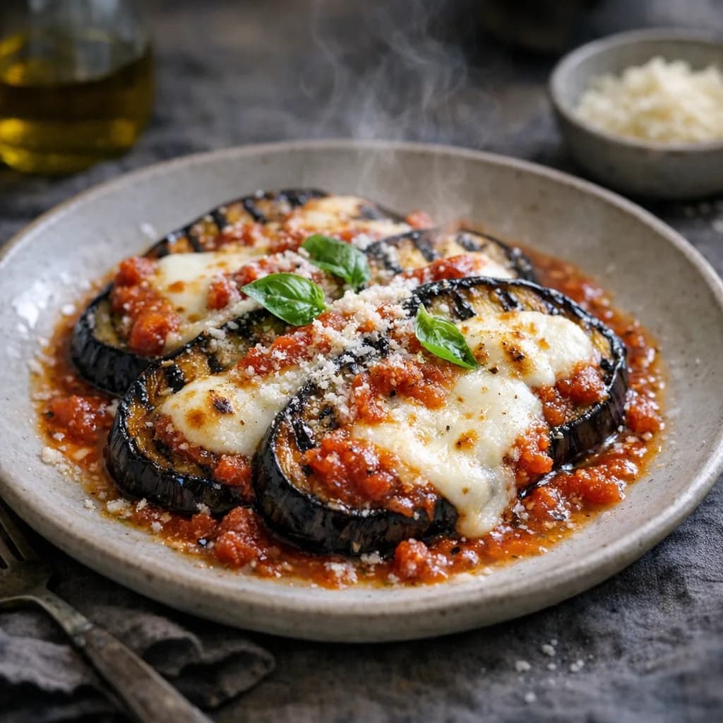 Grilled Eggplant with Mozzarella and Tomato Sauce recipe