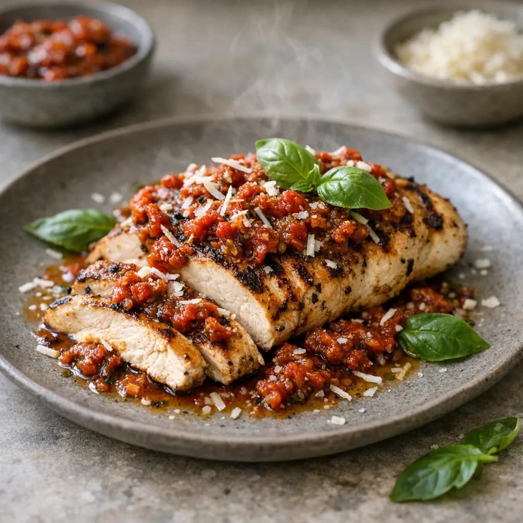 Grilled Halal Steak with Tomato Pesto recipe