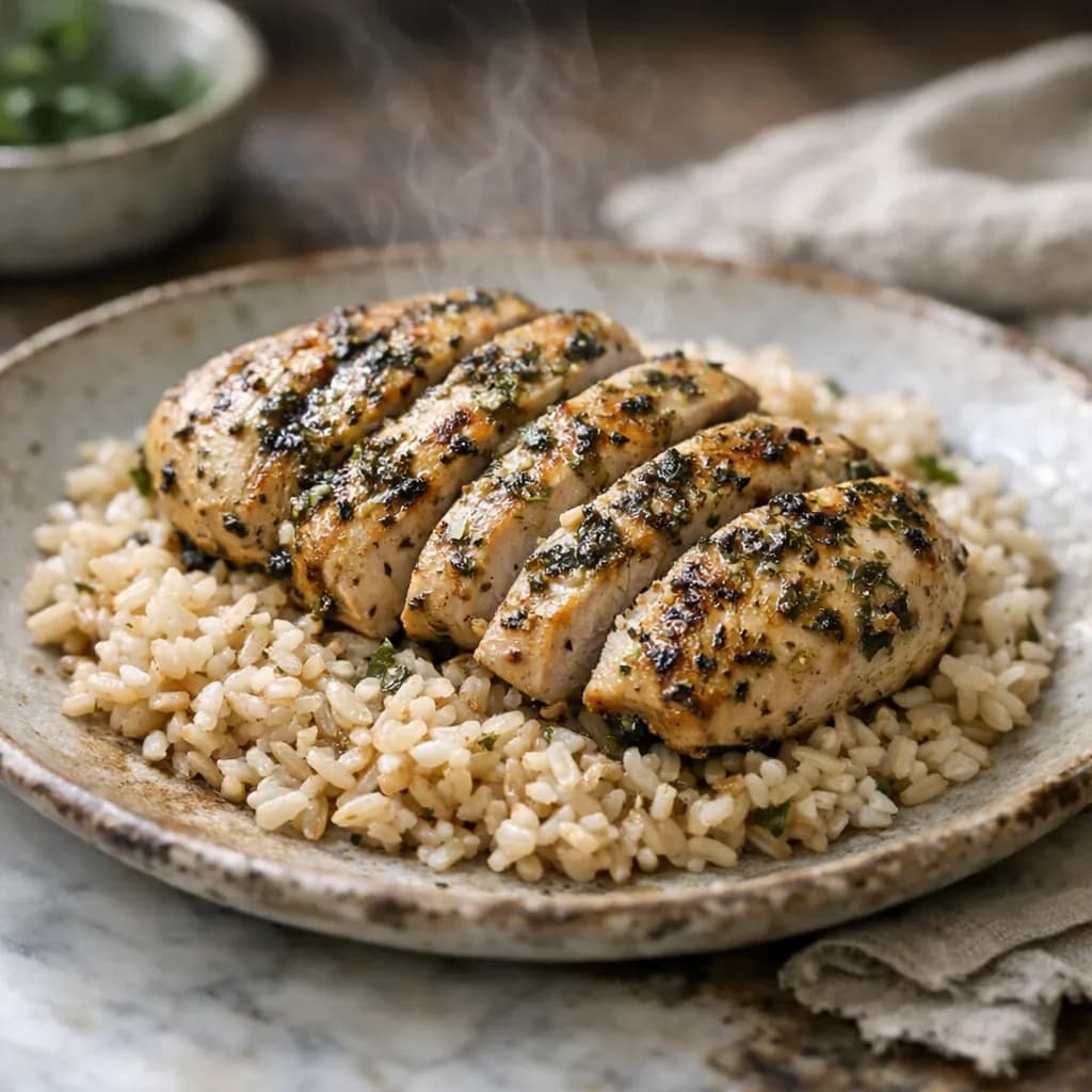 Grilled Herb-Marinated Chicken with Rice recipe