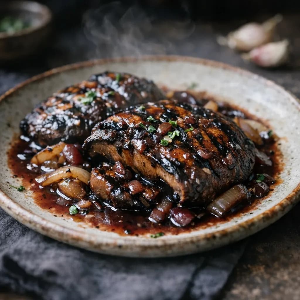 Grilled Portobello Steaks with Red Wine Sauce recipe