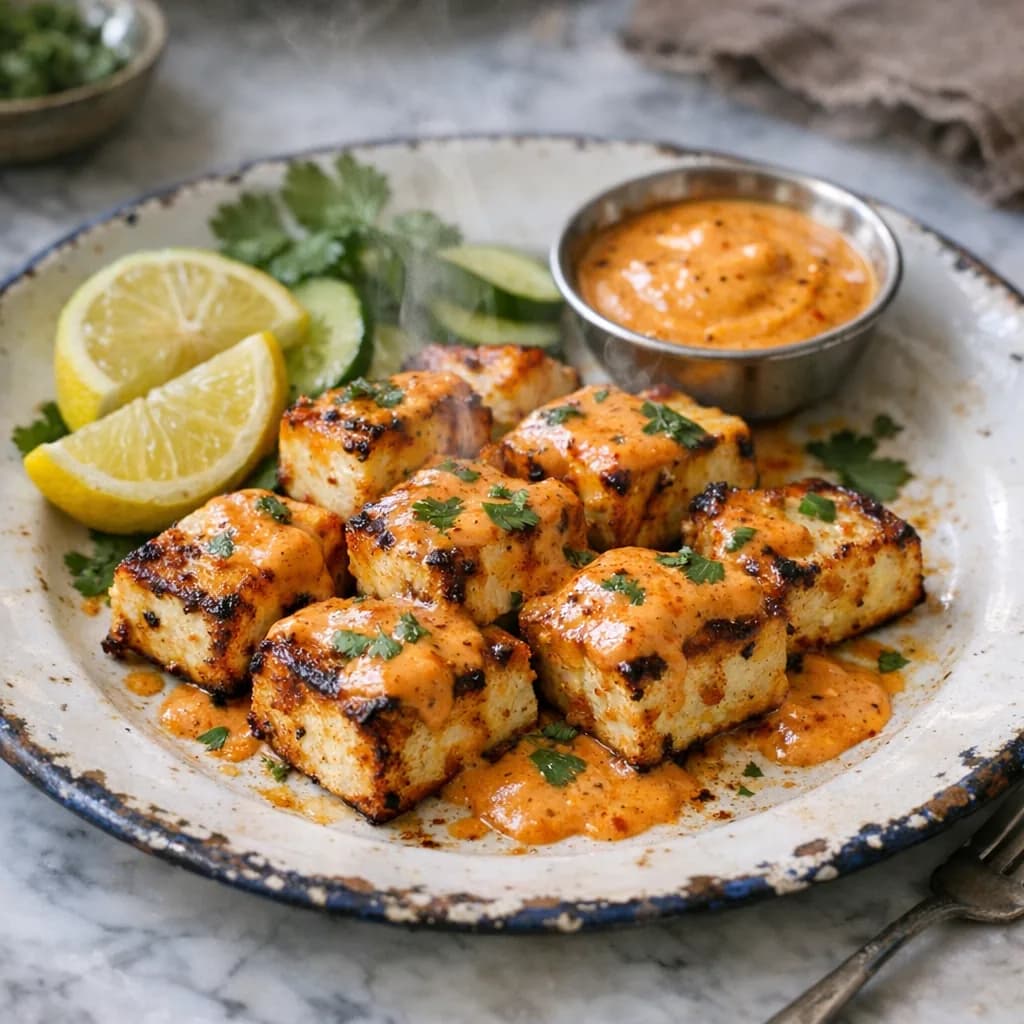 Grilled Paneer with Lemon Paprika Sauce recipe
