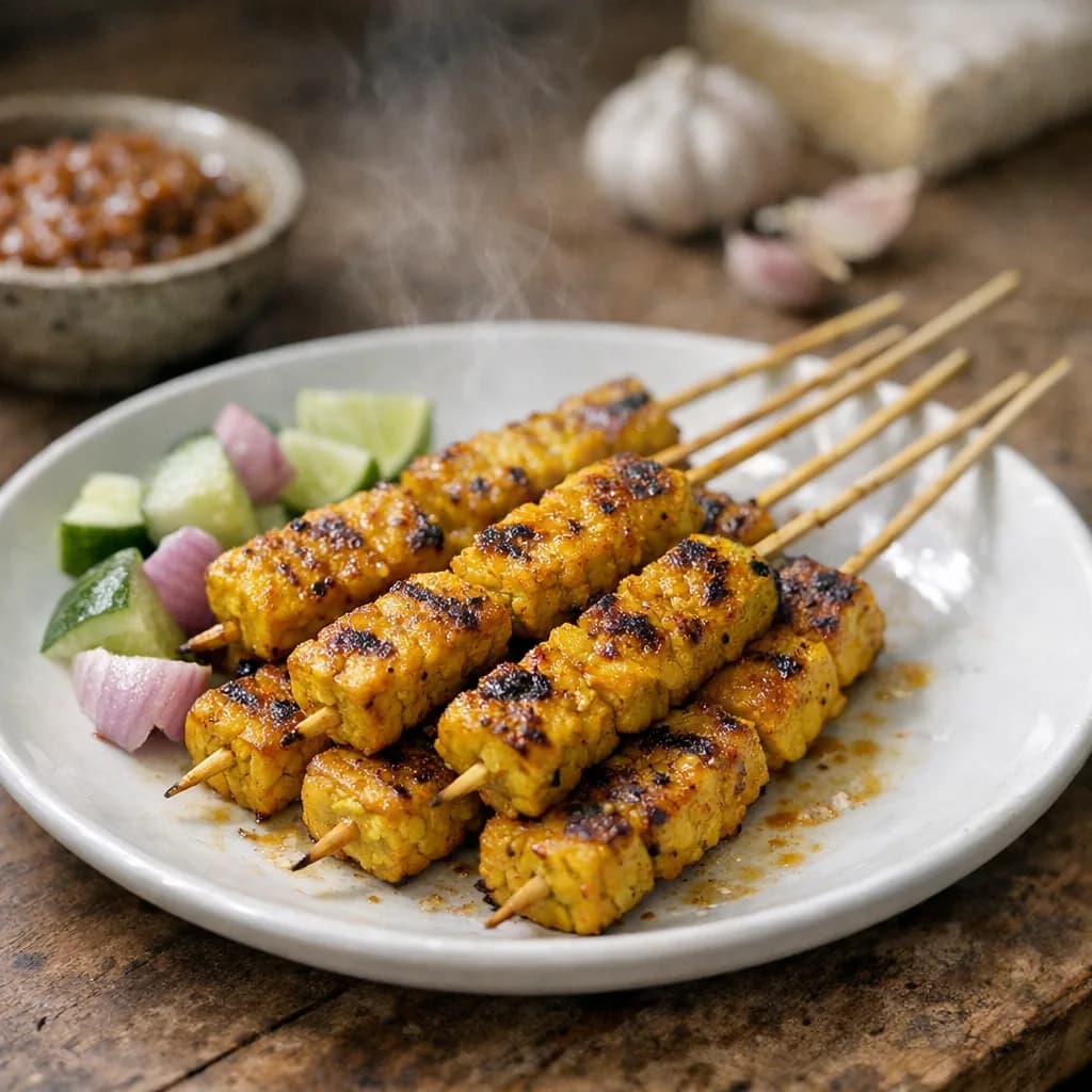 Grilled Seitan Satay with Turmeric Marinade recipe