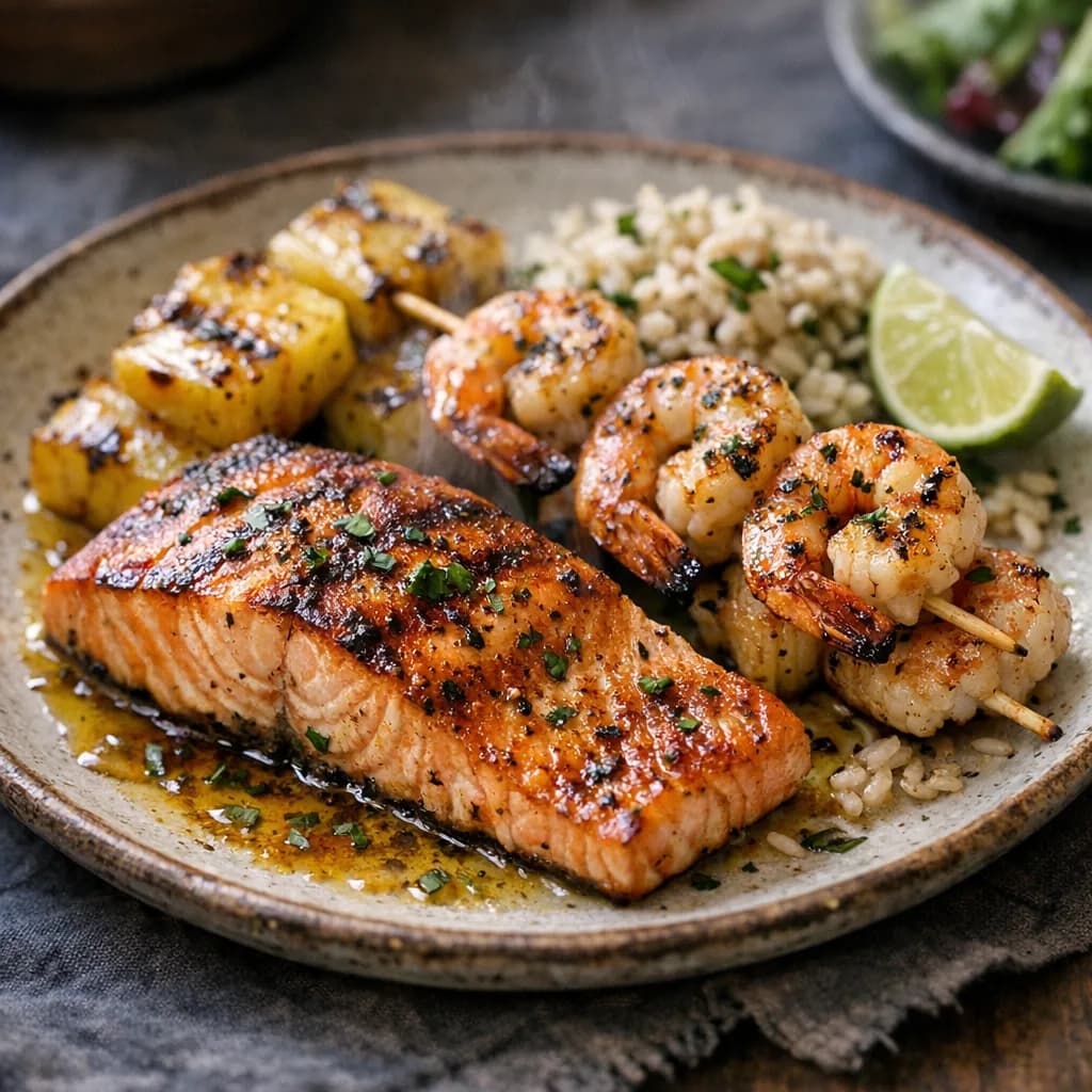 Grilled Shrimp and Salmon Dinner recipe