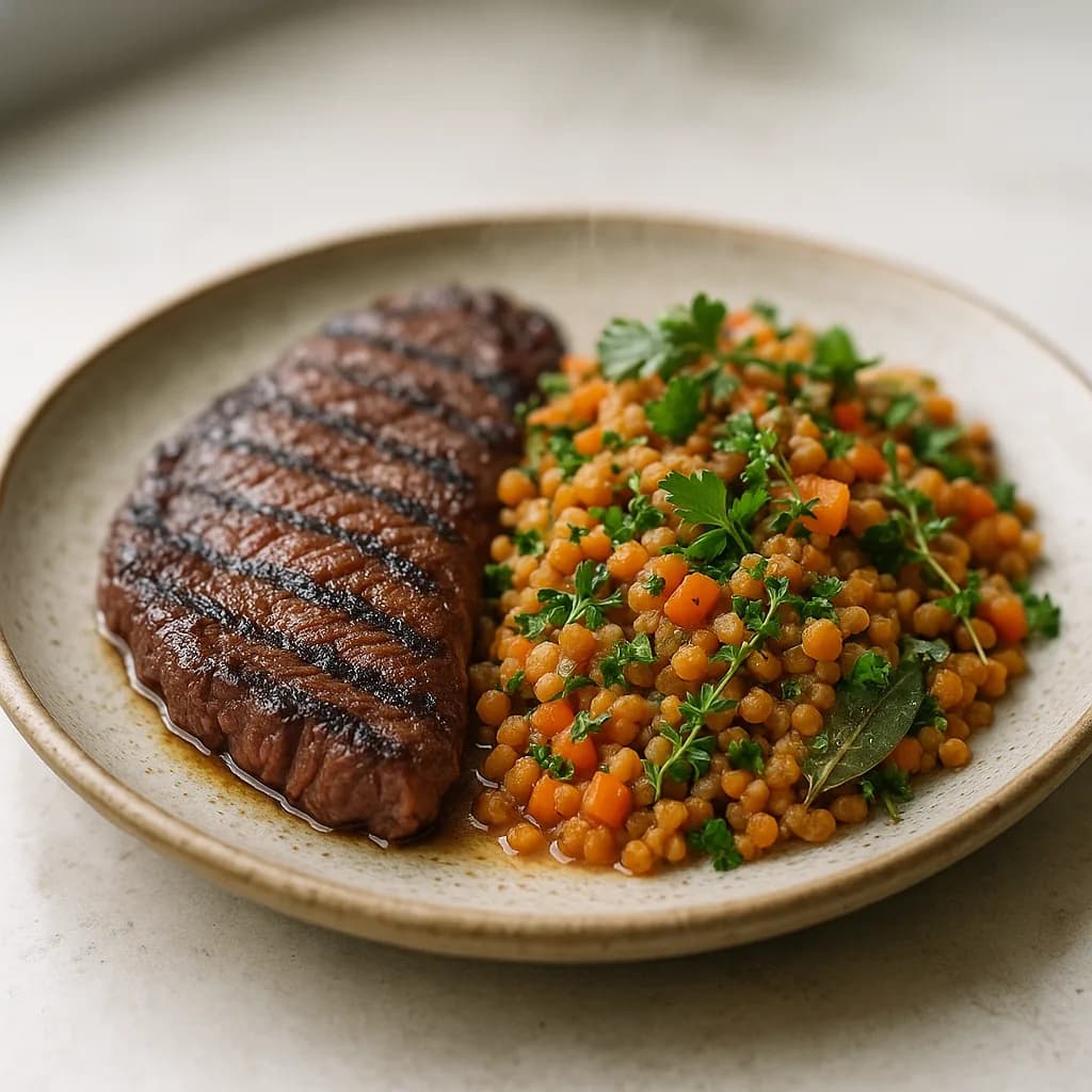 Grilled Skirt Steak with Herb Lentil Salad recipe