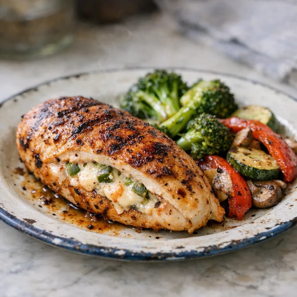 Grilled Stuffed Chicken with Keto Veggies recipe