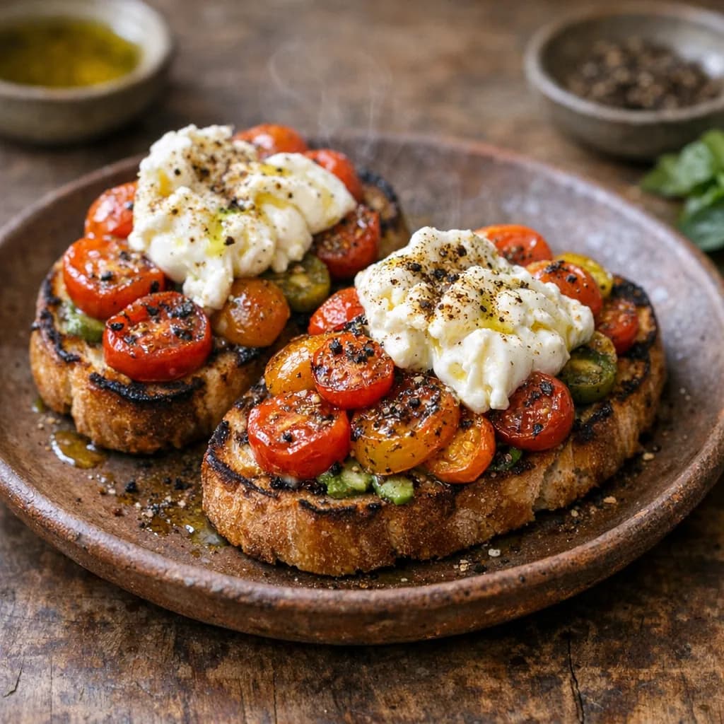 Grilled Tomato and Burrata Toasts recipe