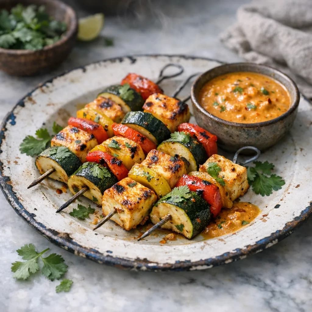 Grilled Veggie Skewers with Spiced Sauce recipe