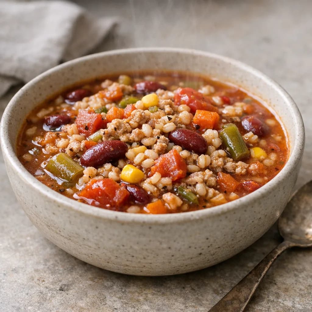 Ground Turkey and Barley Dinner Soup recipe