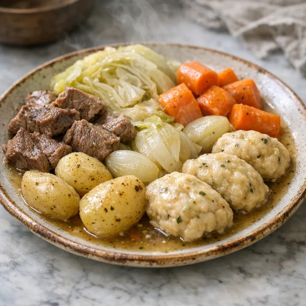 Halal Boiled Dinner with Dumplings recipe