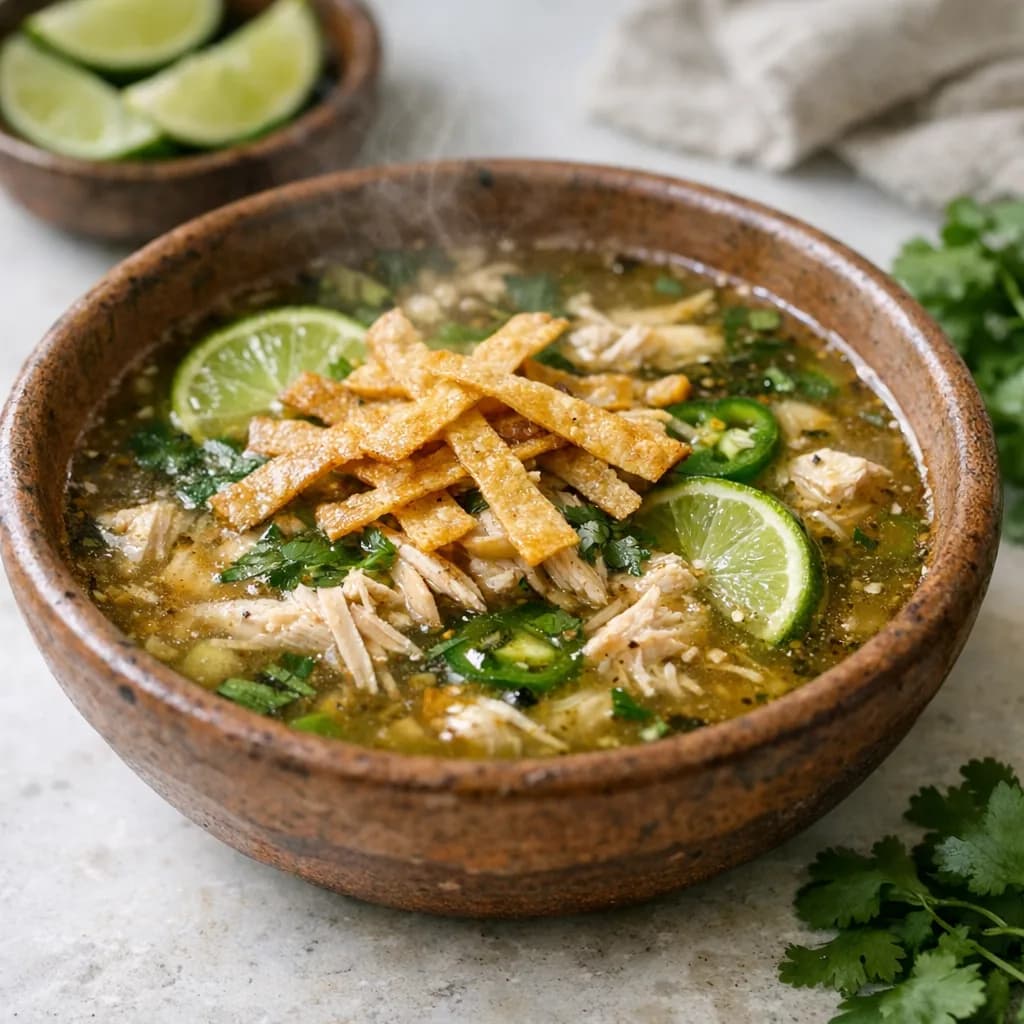 Halal Lime Chicken Soup with Tortilla Strips recipe