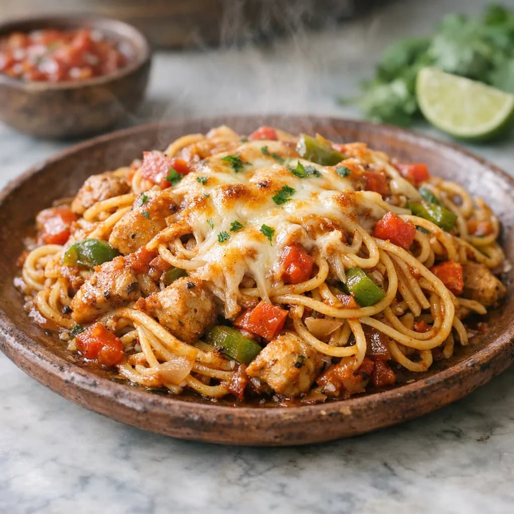 Halal Mexican Chicken Spaghetti Bake recipe