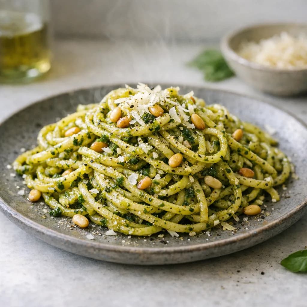 Pesto Fusilli with Roasted Red Peppers recipe