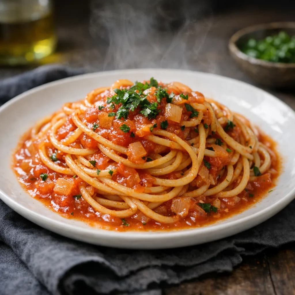Halal Spaghetti with Savory Tomato Sauce recipe