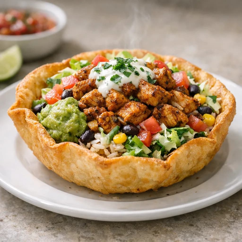 Halal Spiced Chicken Chalupa Bowl recipe