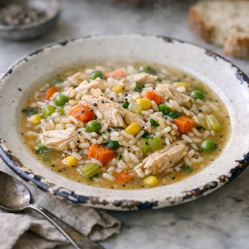 Hearty Chicken and Vegetable Rice Soup recipe