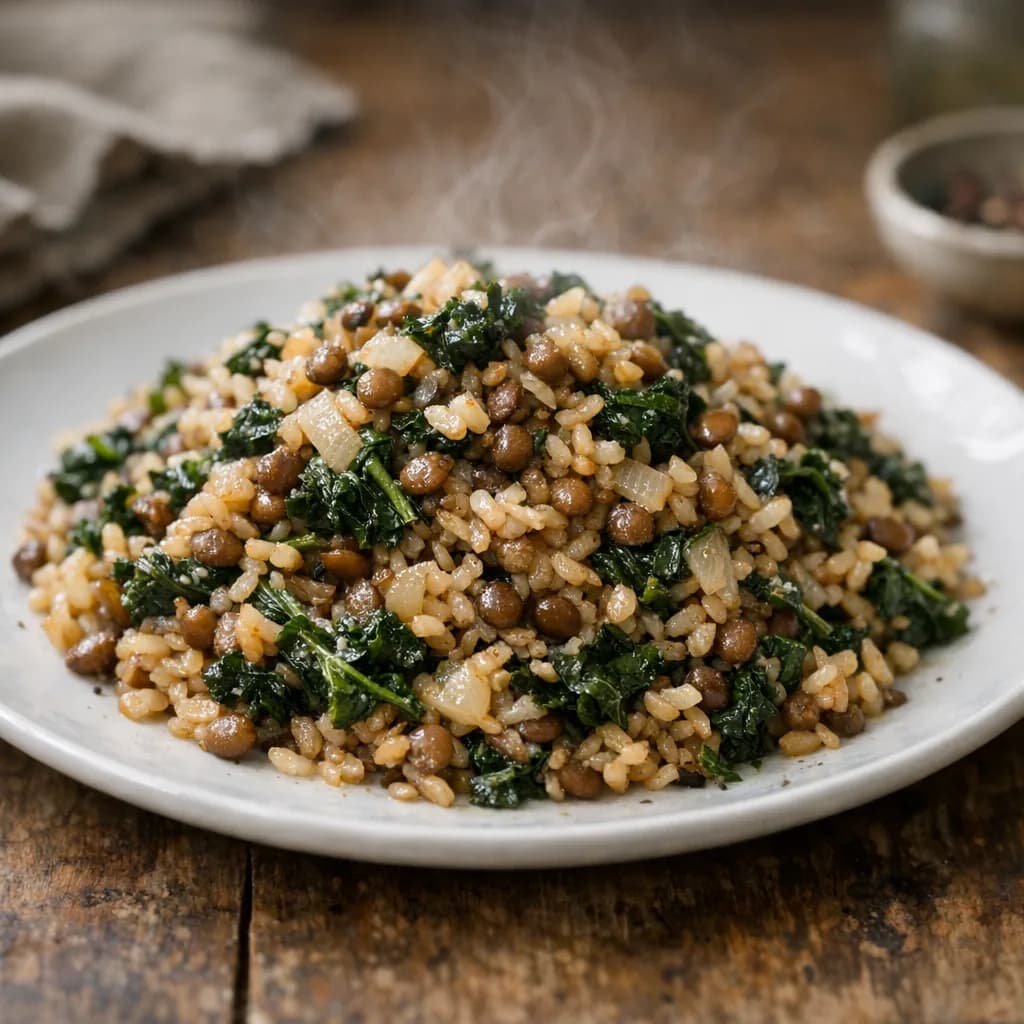 Hearty Lentil and Kale Pilaf recipe