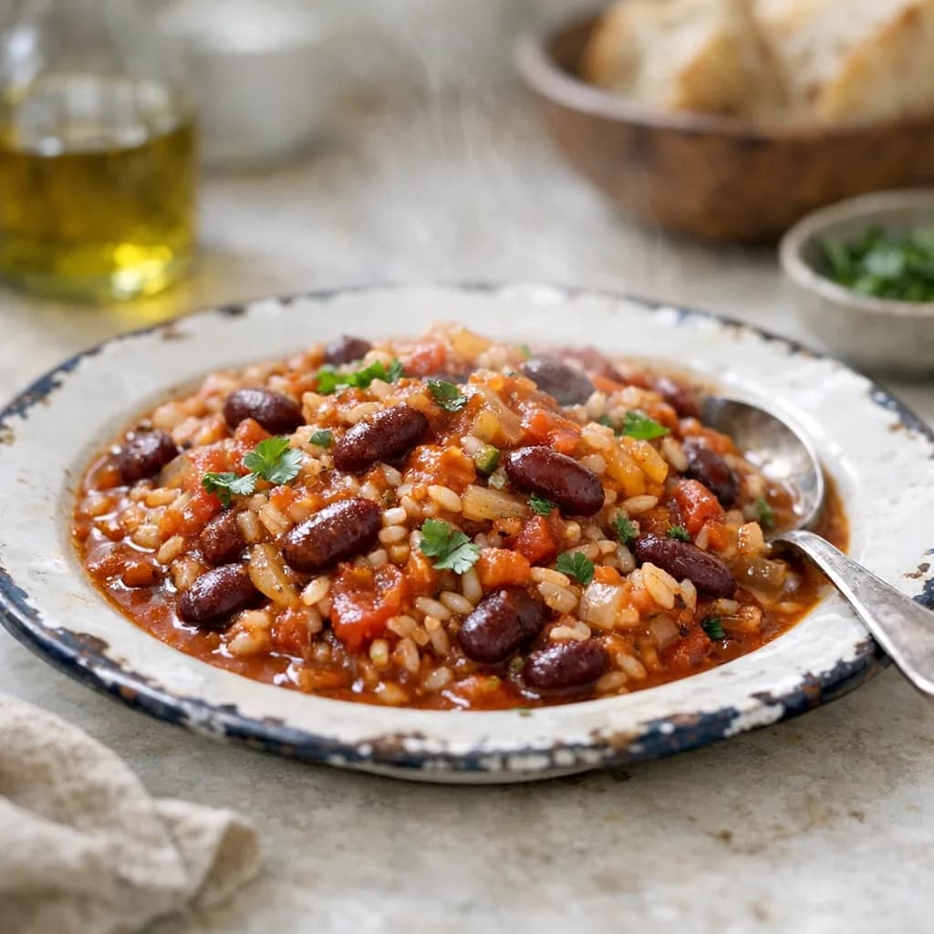 Hearty Vegetarian Bean and Rice Stew recipe