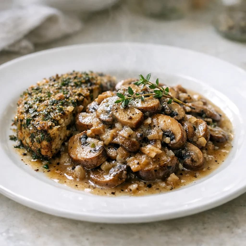 Herb-Crusted Filet Mignon with Mushroom Sauce recipe