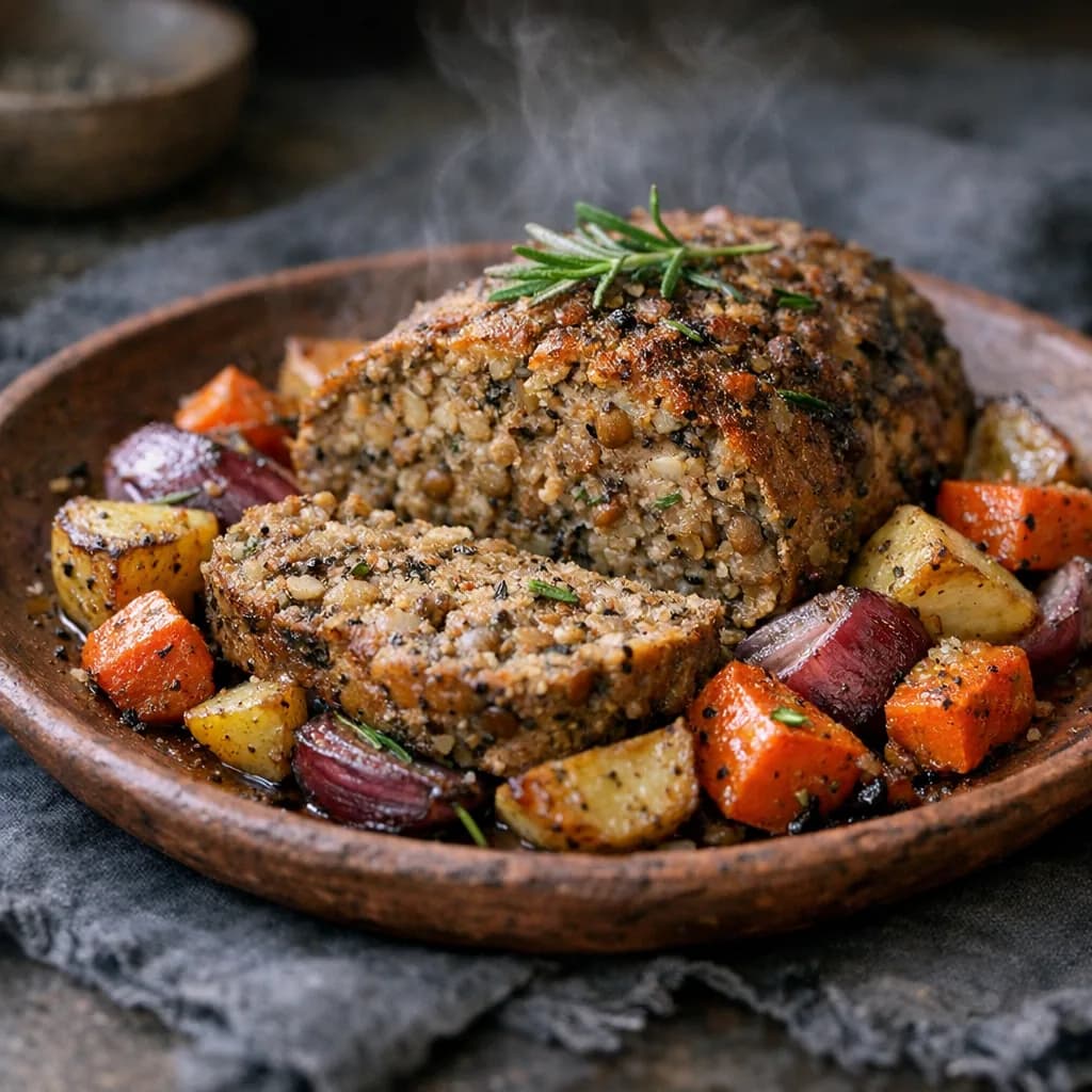 Herb-Infused Lentil Roast with Vegetables recipe