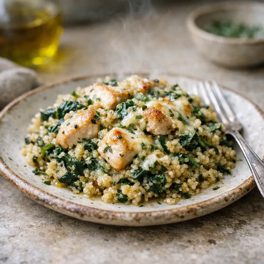 Herbed Chicken and Spinach Quinoa Bake recipe