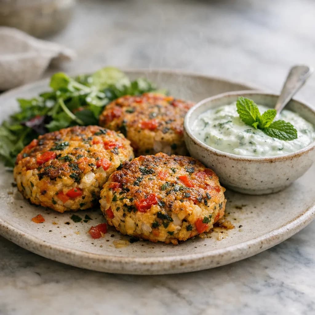 Herbed Salmon Cakes with Mint Yogurt Sauce recipe