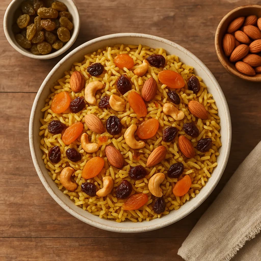 Indian Spiced Rice with Fruits and Nuts recipe