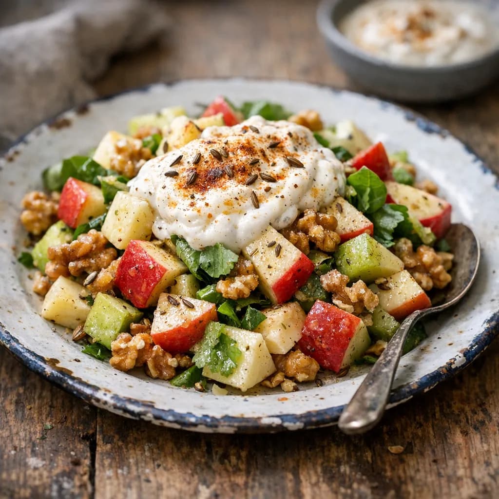 Jain Apple Walnut Salad with Spiced Yogurt recipe