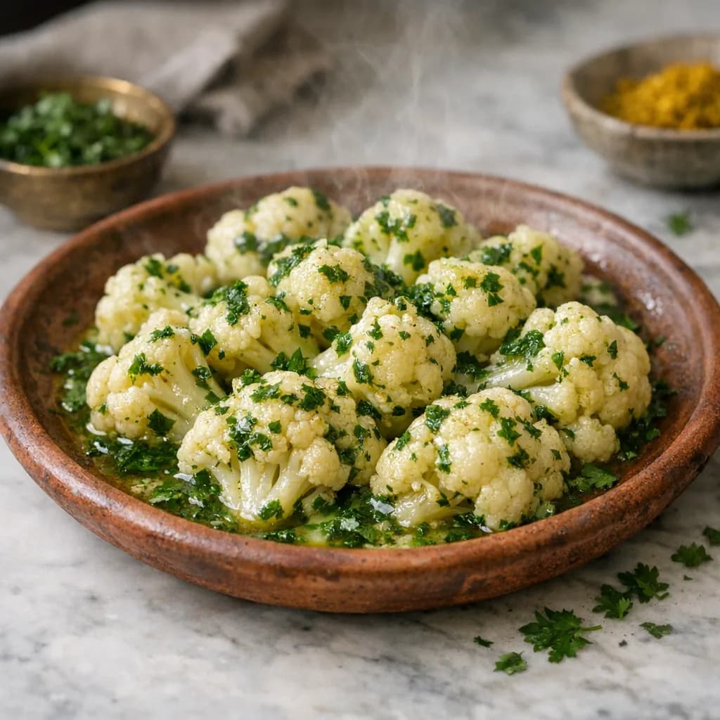 Jain-Style Boiled Cauliflower with Parsley Butter recipe
