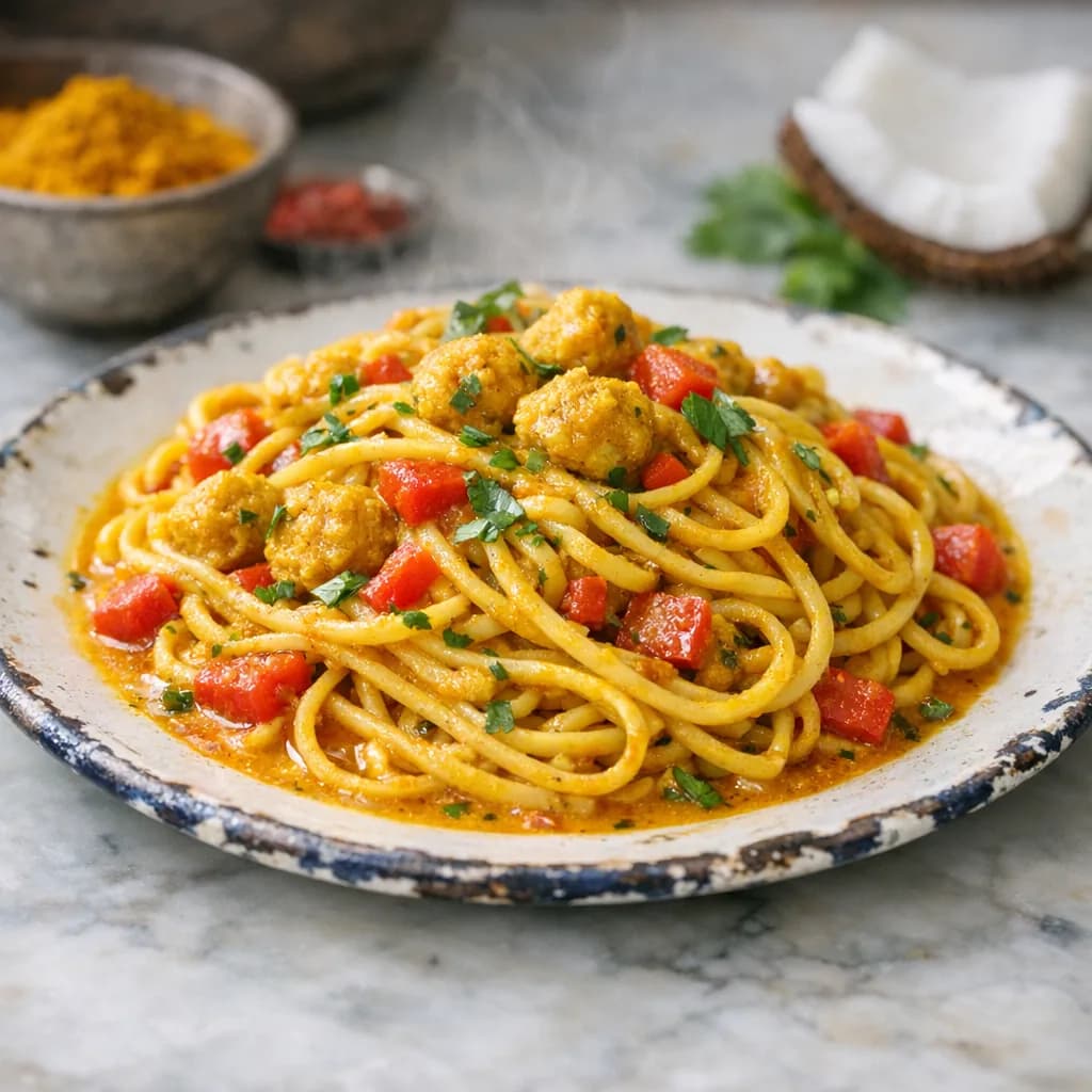 Jain-Style Coconut Curry Pasta recipe