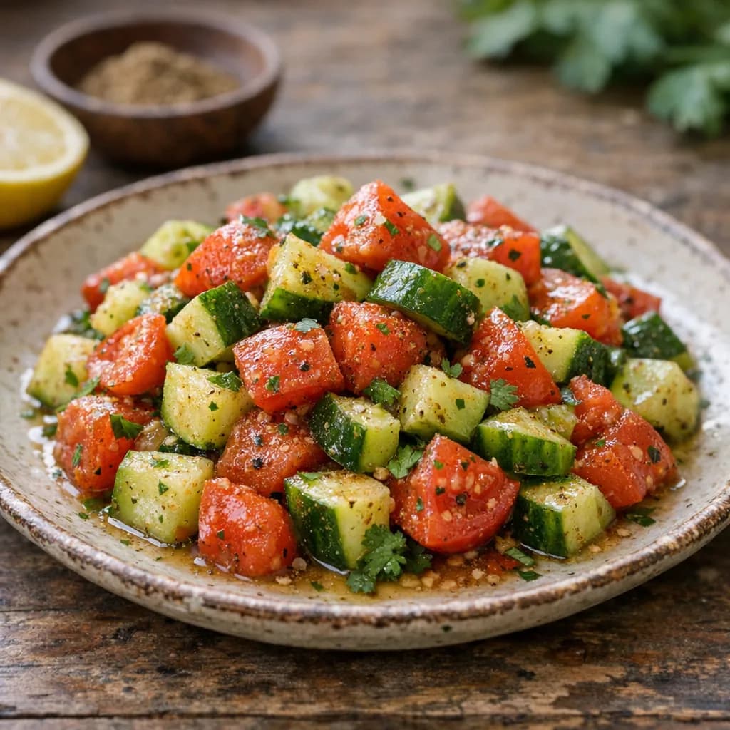 Jain-Style Marinated Tomato and Cucumber recipe