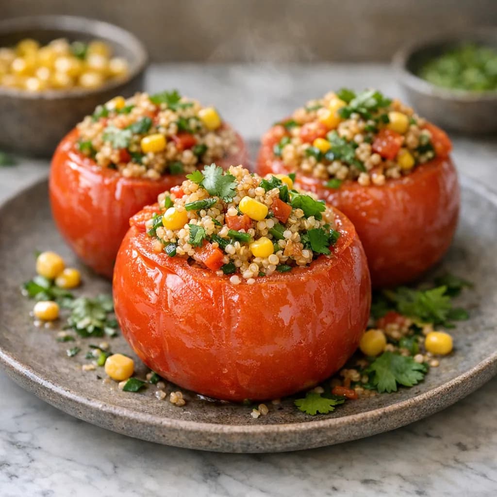 Jain-Style Southwestern Quinoa Stuffed Tomatoes recipe